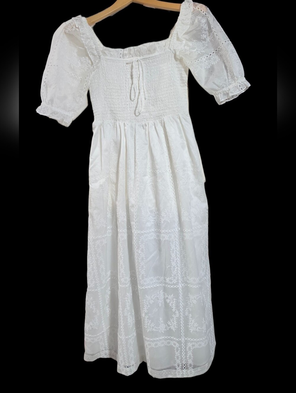 Caroline Constas White Wmbroidwry Organza Maxi Dress with Puff Sleeves - Picture 5 of 7